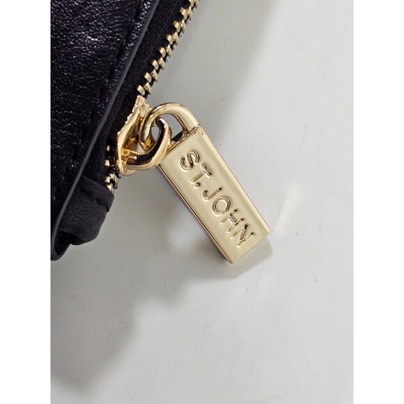 MW St. John Black & White Polka Dot Zip Top Clutch Wristlet Make Up Bag Purse - Picture 4 of 5